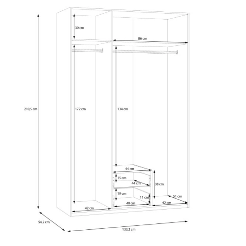 Szafa z lustrem i szufladami 130 cm Dąb Mauvella